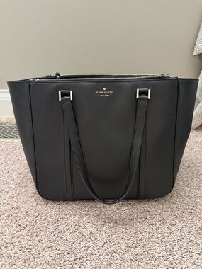 kate spade Black Leather Tote with Gold Hardware